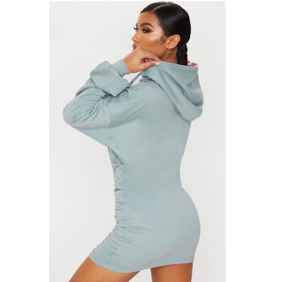 NWOT Dusty Blue Ruched Skirt Hoodie Dress, Size 10, from Pretty Little Thing - Picture 4 of 5